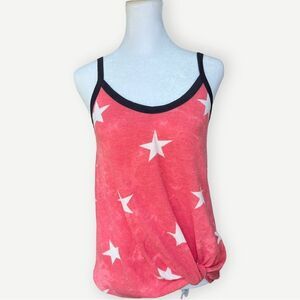 7th Ray Sleeveless Red White Star Print Knot Front Lightweight Tank Top. Small.